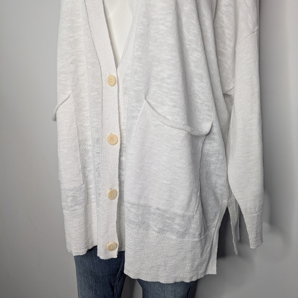Eileen Fisher White V Neck Long Sleeve Button Up Cotton Linen Cardigan 3X - Picture 3 of 8
